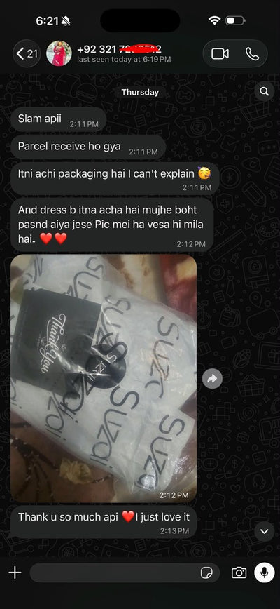 Suzai customer WhatsApp review