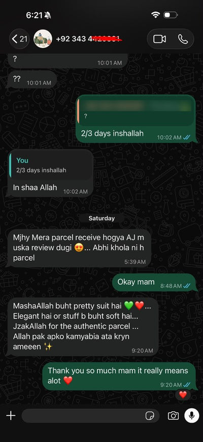 Suzai customer WhatsApp review